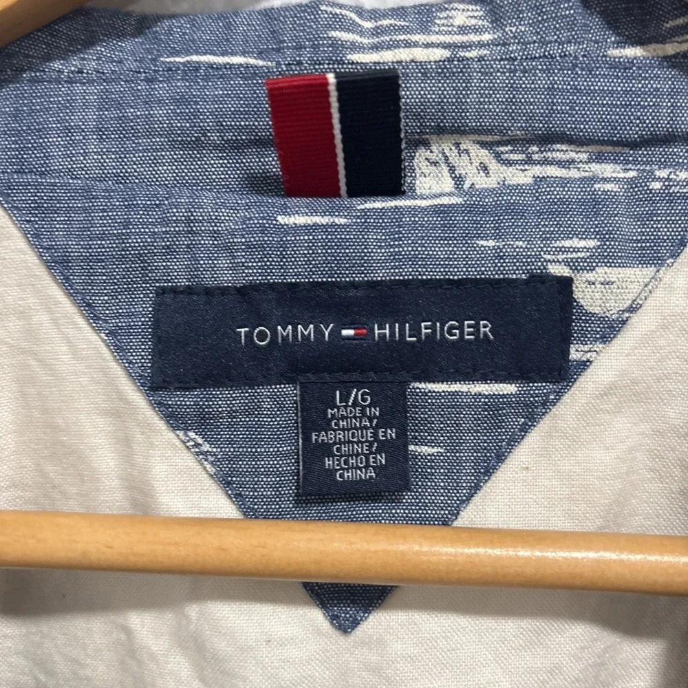 Tommy Hilfiger Mens Large Sport Coat Blazer Blue Hawaiian Floral Logo Preppy
